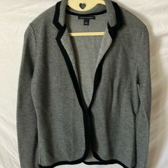Banana Republic: Black/White Cardigan Sweater- Extra Fine Merino Wool Blend- L - Picture 1 of 16